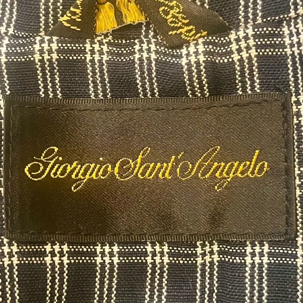 NWT VTG Giorgio Sant’ Angelo Linen Rayon Check Blazer Womens 10p Navy Blue White